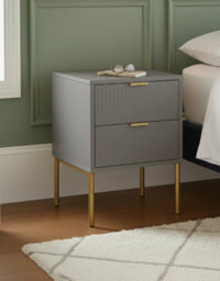 Home Treats Ridged Bedside Table Set Of 2 Taupe Wooden 2 Drawer Side Table Gold Handles 63 X 50 X 40 Cm