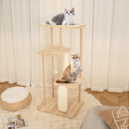 Costway 126Cm Tall Solid Wood Cat Tree Home 4-Tier Large Cat Tower W/ Beech Post - thumbnail 4