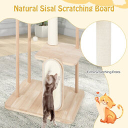 Costway 126Cm Tall Solid Wood Cat Tree Home 4-Tier Large Cat Tower W/ Beech Post - thumbnail 6