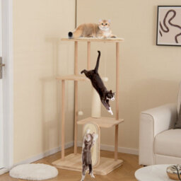 Costway 126Cm Tall Solid Wood Cat Tree Home 4-Tier Large Cat Tower W/ Beech Post - thumbnail 1