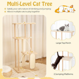 Costway 126Cm Tall Solid Wood Cat Tree Home 4-Tier Large Cat Tower W/ Beech Post - thumbnail 8