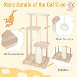 Costway 126Cm Tall Solid Wood Cat Tree Home 4-Tier Large Cat Tower W/ Beech Post - thumbnail 9