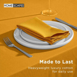 Homescapes Mustard Yellow Cotton Round Tablecloth 178 Cm - thumbnail 4