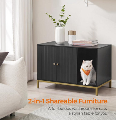 Songmics Premium Cat Box Hideaway, Raised Design With Scratch Mat, Elegant End Table Solution, Black And Gold - image 1