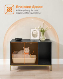 Songmics Premium Cat Box Hideaway, Raised Design With Scratch Mat, Elegant End Table Solution, Black And Gold - thumbnail 3
