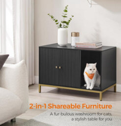 Songmics Premium Cat Box Hideaway, Raised Design With Scratch Mat, Elegant End Table Solution, Black And Gold - thumbnail 1