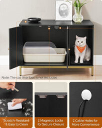 Songmics Premium Cat Box Hideaway, Raised Design With Scratch Mat, Elegant End Table Solution, Black And Gold - thumbnail 8