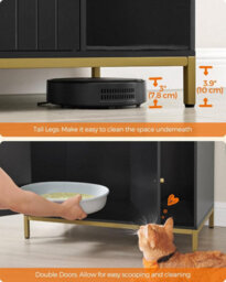 Songmics Premium Cat Box Hideaway, Raised Design With Scratch Mat, Elegant End Table Solution, Black And Gold - thumbnail 5