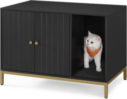 Songmics Premium Cat Box Hideaway, Raised Design With Scratch Mat, Elegant End Table Solution, Black And Gold - thumbnail 9