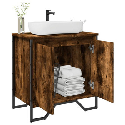 Berkfield Bathroom Sink Cabinet Smoked Oak 60X35X60 Cm Engineered Wood - image 1