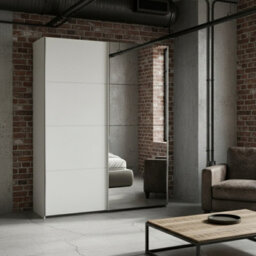 Furnipol Sophistispace 150L Sliding Wardrobe With Mirror Modern 2 Door Bedroom Storage In White Oak Finish White - thumbnail 2