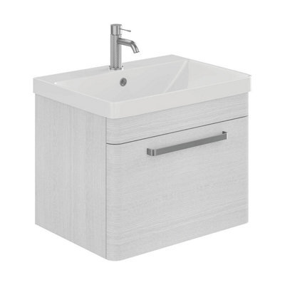 Plum&clay Emery Textured White Wall Hung Bathroom Vanity Unit & Basin Set With Nickel Handles (W)60Cm (H)46Cm - image 1