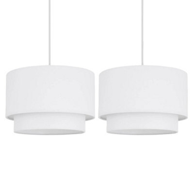Pair Of Easy Fit Light Shades White 2 Tier Modern Ceiling Pendant Shades - image 1