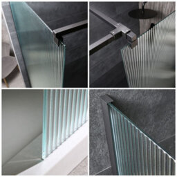 Homestylestore Black Corner Walk In Fluted Glass Shower Enclosure White Tray 1600 X 800mm - thumbnail 3