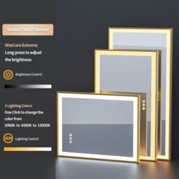 Luvodi 1000X600mm Bathroom Mirror Rectangle Brass Framed Wall Mount Led Illuminated-Touch Sensor, Anti-Fog - thumbnail 8
