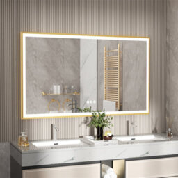 Luvodi 1000X600mm Bathroom Mirror Rectangle Brass Framed Wall Mount Led Illuminated-Touch Sensor, Anti-Fog - thumbnail 5