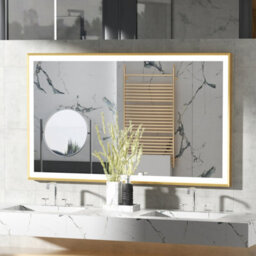 Luvodi 1000X600mm Bathroom Mirror Rectangle Brass Framed Wall Mount Led Illuminated-Touch Sensor, Anti-Fog