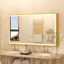 Luvodi 1000X600mm Bathroom Mirror Rectangle Brass Framed Wall Mount Led Illuminated-Touch Sensor, Anti-Fog - thumbnail 6