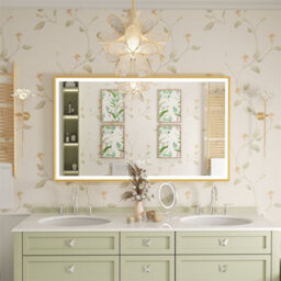 Luvodi 1000X600mm Bathroom Mirror Rectangle Brass Framed Wall Mount Led Illuminated-Touch Sensor, Anti-Fog - thumbnail 7