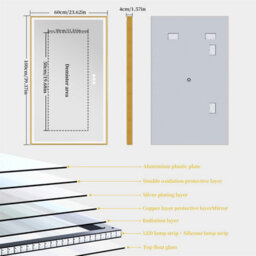 Luvodi 1000X600mm Bathroom Mirror Rectangle Brass Framed Wall Mount Led Illuminated-Touch Sensor, Anti-Fog - thumbnail 2