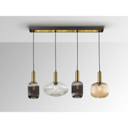 Luminosa Lighting Luminosa Norma 4 Light Bar Pendant Ceiling Light Black, Brass, 3 Crystal Shades, E27 - Uk Stock - thumbnail 3