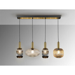 Luminosa Lighting Luminosa Norma 4 Light Bar Pendant Ceiling Light Black, Brass, 3 Crystal Shades, E27 - Uk Stock - thumbnail 4
