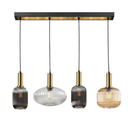 Luminosa Lighting Luminosa Norma 4 Light Bar Pendant Ceiling Light Black, Brass, 3 Crystal Shades, E27 - Uk Stock