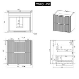 Royal Bathrooms Avenza 600mm Fluted Wall Hung Vanity Unit Deep Moss Green 2 Drawer Storage Cabinet With Ceramic Basin - thumbnail 8