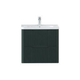 Royal Bathrooms Avenza 600mm Fluted Wall Hung Vanity Unit Deep Moss Green 2 Drawer Storage Cabinet With Ceramic Basin - thumbnail 7