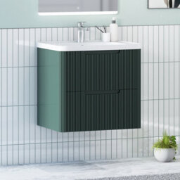Royal Bathrooms Avenza 600mm Fluted Wall Hung Vanity Unit Deep Moss Green 2 Drawer Storage Cabinet With Ceramic Basin - thumbnail 6
