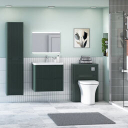 Royal Bathrooms Avenza 600mm Fluted Wall Hung Vanity Unit Deep Moss Green 2 Drawer Storage Cabinet With Ceramic Basin - thumbnail 4