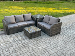 Fimous Pe Rattan Garden Furniture Sets 5 Seater Outdoor Lounge Sofa Set Square Coffee Table Side Table - thumbnail 2