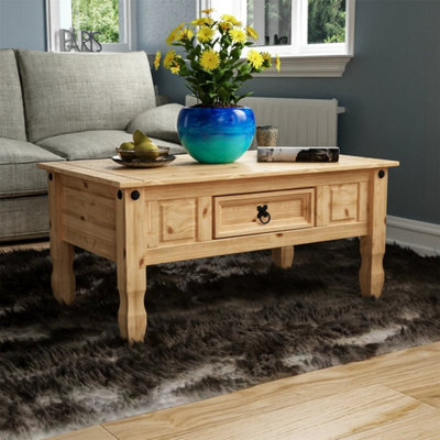 Coffee Table 1 Drawer Distressed Waxed Pine New By Home - image 1