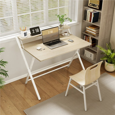 Yaheetech Light Natural Wood 2 Tier Foldable Computer Desk With Monitor Shelf - image 1