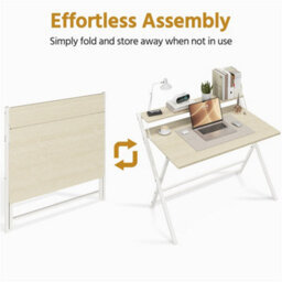 Yaheetech Light Natural Wood 2 Tier Foldable Computer Desk With Monitor Shelf - thumbnail 4
