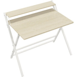 Yaheetech Light Natural Wood 2 Tier Foldable Computer Desk With Monitor Shelf - thumbnail 2