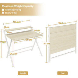 Yaheetech Light Natural Wood 2 Tier Foldable Computer Desk With Monitor Shelf - thumbnail 3