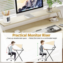 Yaheetech Light Natural Wood 2 Tier Foldable Computer Desk With Monitor Shelf - thumbnail 8