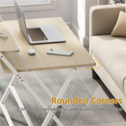 Yaheetech Light Natural Wood 2 Tier Foldable Computer Desk With Monitor Shelf - thumbnail 9