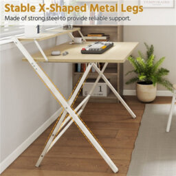 Yaheetech Light Natural Wood 2 Tier Foldable Computer Desk With Monitor Shelf - thumbnail 7