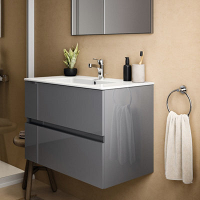 Ideal Standard Eurovit+ 800mm Wall Mounted Vanity Unit With 2 Drawers In Mid Grey - image 1