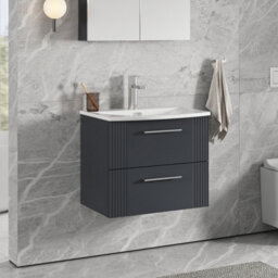 Balterley Belvide Partial Fluted 2 Drawer Wall Hung Vanity Unit With 1 Tap Hole Curved Basin- 600mm - Satin Dark Grey - thumbnail 4