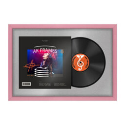 "AK Frames 25X17"" Pink Sleek Vinyl Record Frame With Silver Mount For 12 Inch Lp Cover & Disc - Overlapped Design"