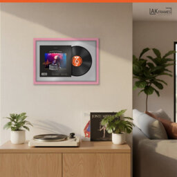 "AK Frames 25X17"" Pink Sleek Vinyl Record Frame With Silver Mount For 12 Inch Lp Cover & Disc - Overlapped Design" - thumbnail 5