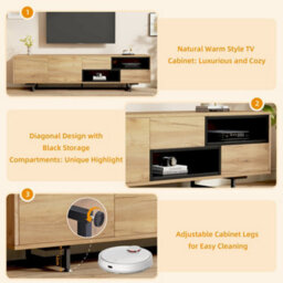 Wood Grain Tv Stand With 2 Drawers, 2 Cabinet Doors And Open Storage - thumbnail 8