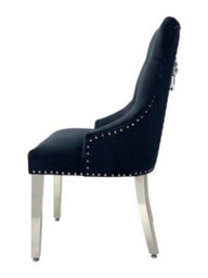 Home Luxe Interiors Pair Of Majestic Black Brushed Velvet Dining Chairs With Silver Lion Knocker - thumbnail 2