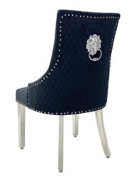 Home Luxe Interiors Pair Of Majestic Black Brushed Velvet Dining Chairs With Silver Lion Knocker