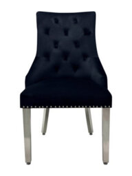 Home Luxe Interiors Pair Of Majestic Black Brushed Velvet Dining Chairs With Silver Lion Knocker - thumbnail 3