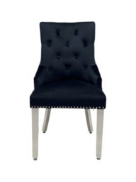 Home Luxe Interiors Pair Of Majestic Black Brushed Velvet Dining Chairs With Silver Lion Knocker - thumbnail 4