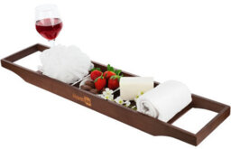 Homiu Bamboo Bath Caddy Tray Bridge Natural Brown Bathtub Tray Rack Tidy Bathroom Shelf Organizer Storage - thumbnail 7